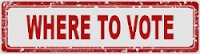 "Where To Vote" on a banner in red letters on a white background.